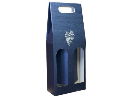 Karton na 2 butelki, niebieski, z nadrukiem