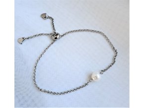 Řetízkový náramek BOLO chirurgická ocel říční perla