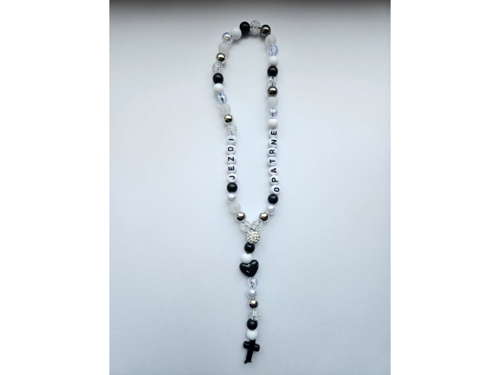 Růženec do auta - srdce, černý kříž