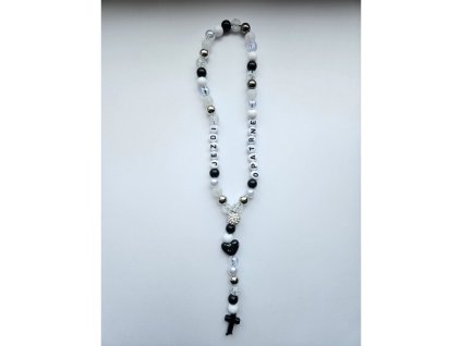 Růženec do auta - srdce, černý kříž