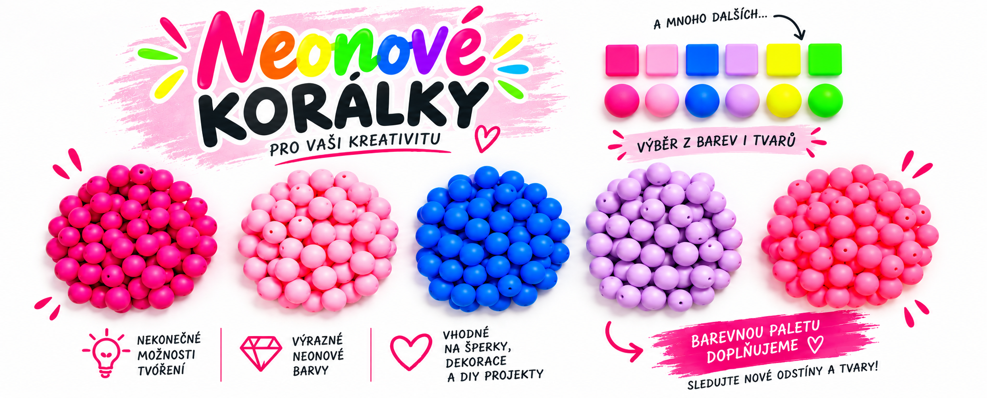 Mačkané korálky s neonovým dekorem