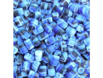 Korálky mačkané - MK15 - váleček žíhaný modro-černo-bílý