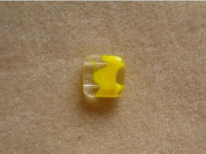 Korálky mačkané - čtverečky dvoudírové - krystal+žlutá (MKL50/6)