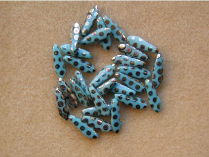 Korálky mačkané - jazýček modrý AB malá očka - 5 mm x 16 mm