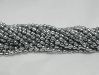 Korálky - voskované hrušky - 7 x 5 mm - šedé