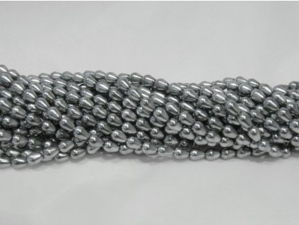 Korálky - voskované hrušky - 9 x 6 mm - šedé