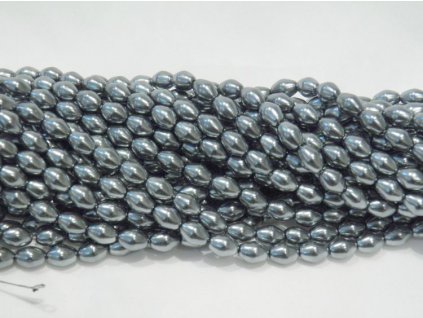 Korálky - voskované olivky - 6 x 4 mm - šedé