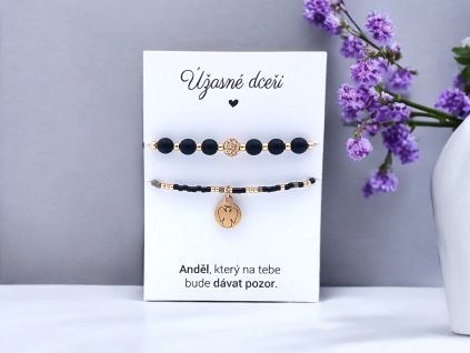 SET náramků Černá & rose gold – Andělská ochrana pro dceru