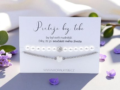 SET náramků Perličky a perleťové srdíčko