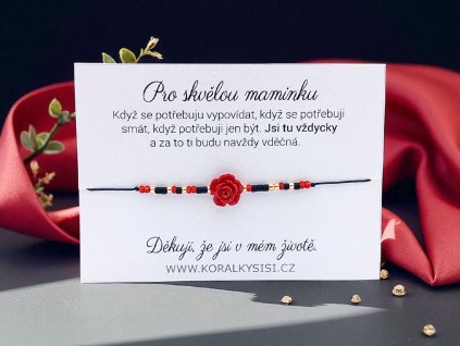 Náramek provázkový Červená kytička pro maminku