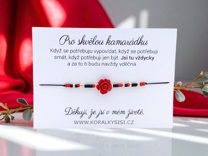 Náramek provázkový Červená kytička pro kamarádku