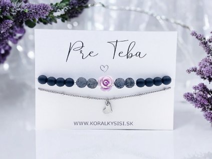 SET náramkov Fialová kytička a oceľové srdiečko