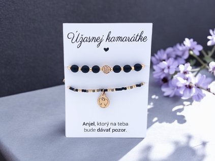 SET náramkov Čierna & rose gold – Anjelská ochrana pre kamarátku