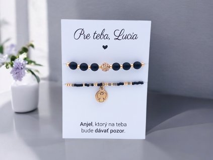 SET náramkov Čierna & rose gold – Anjelská ochrana s vlastným oslovením