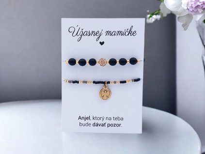 SET náramkov Čierna & rose gold – Anjelská ochrana pre maminku