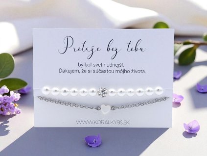 SET náramkov Perličky a perleťové srdiečko