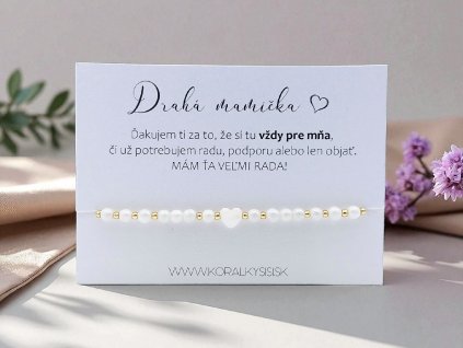 Náramok Bielo-zlaté perleťové srdiečko pre mamičku
