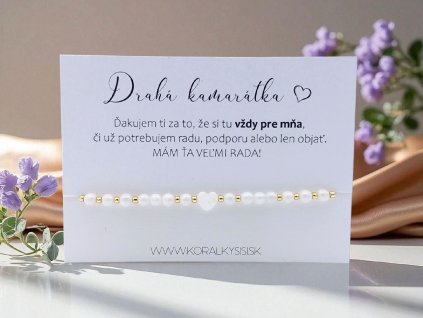 Náramok Bielo-zlaté perleťové srdiečko pre kamarátku