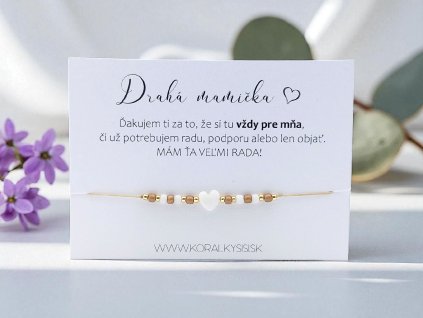 Náramok šnúrkový Hnedo-zlaté perleťové srdiečko pre mamičku