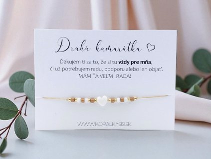 Náramok šnúrkový Hnedo-zlaté perleťové srdiečko pre kamarátku