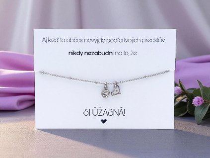 Náramok oceľový Si úžasná s krystalom