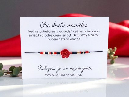 Náramok provázkový Červená kytička pre maminu