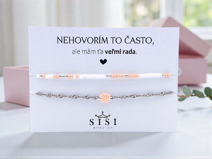 Set dvoch náramkov – náramok z chirurgickej ocele s kvietkom zo syntetického koralu a náramok z drobných sklenených korálikov Miyuki