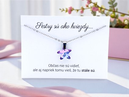 Náhrdelník s fialovou hviezdičkou z chirurgickej ocele s kartičkou – originálny darček pre sestru.