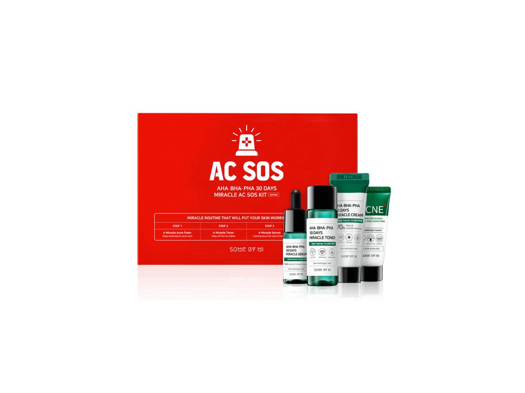 SOME BY MI - AHA-BHA-PHA MIRACLE AC SOS KIT - Sada čistící pěna 30 ml, pleťový krém 20 g, pleťové sérum 10ml, pleťový toner 30 ml sada produktu na akne