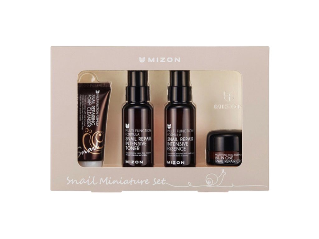 MIZON SNAIL MINIAUTRE SET Pěna 30ml Toner 50ml Essence 50ml Krém 15m sada produktu se snecim mucinem