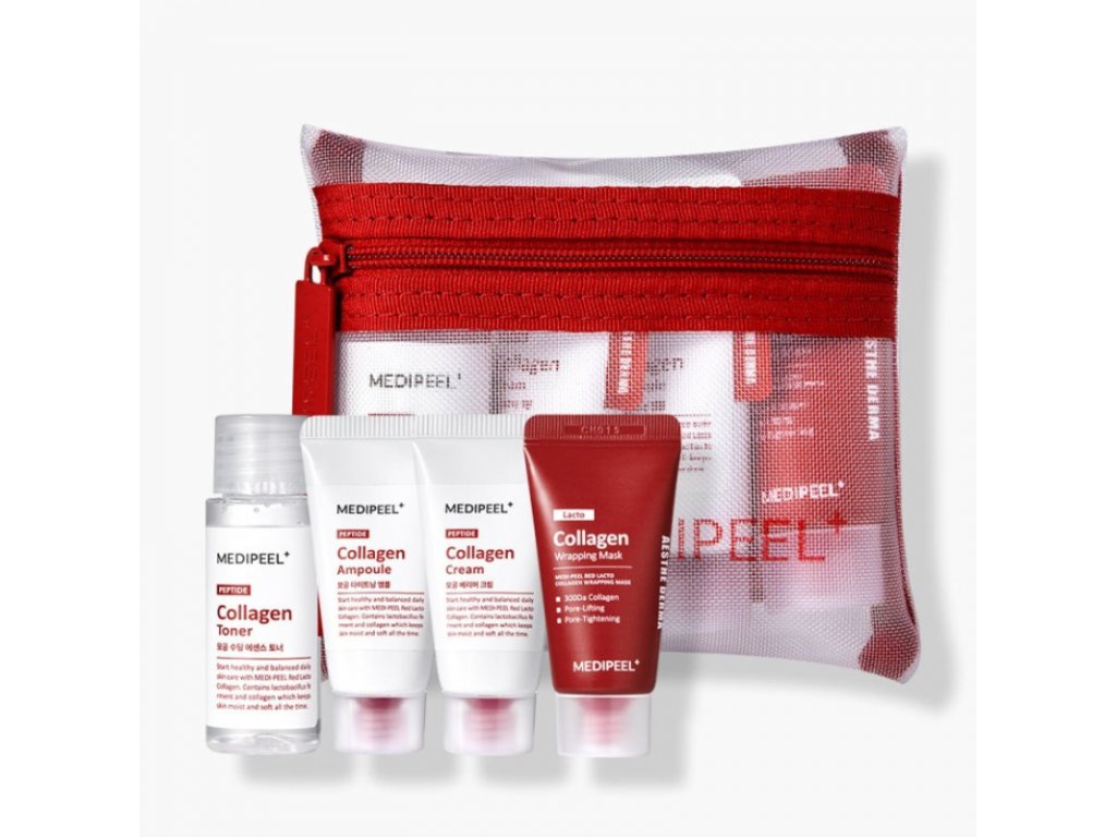 korejska kosmetika korejska krasa MEDI PEEL PEPTIDE 9 RED LACTO COLLAGEN TRIAL KIT Cestovní balení korejské kosmetiky 4 produkty 30 ml, 15 ml, 15 ml, 15 ml