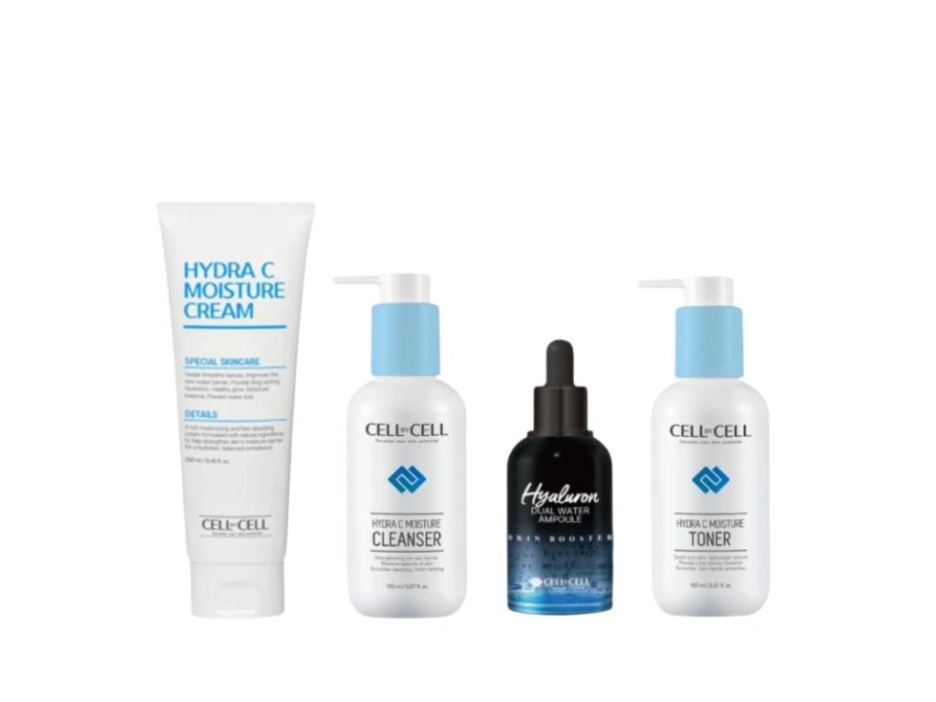 CELL BY CELL HYDRA C MOISTURE SADA Komplexní péče pro hlubokou hydrataci a zdravý vzhled pleti 4 produkty korejska kosmetika
