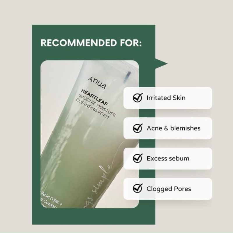 Anua - Heartleaf Succinic Moisture Cleansing Foam - Čisticí pěna s pH 5,6 pro ochranu kožní bariéry 150 ml
