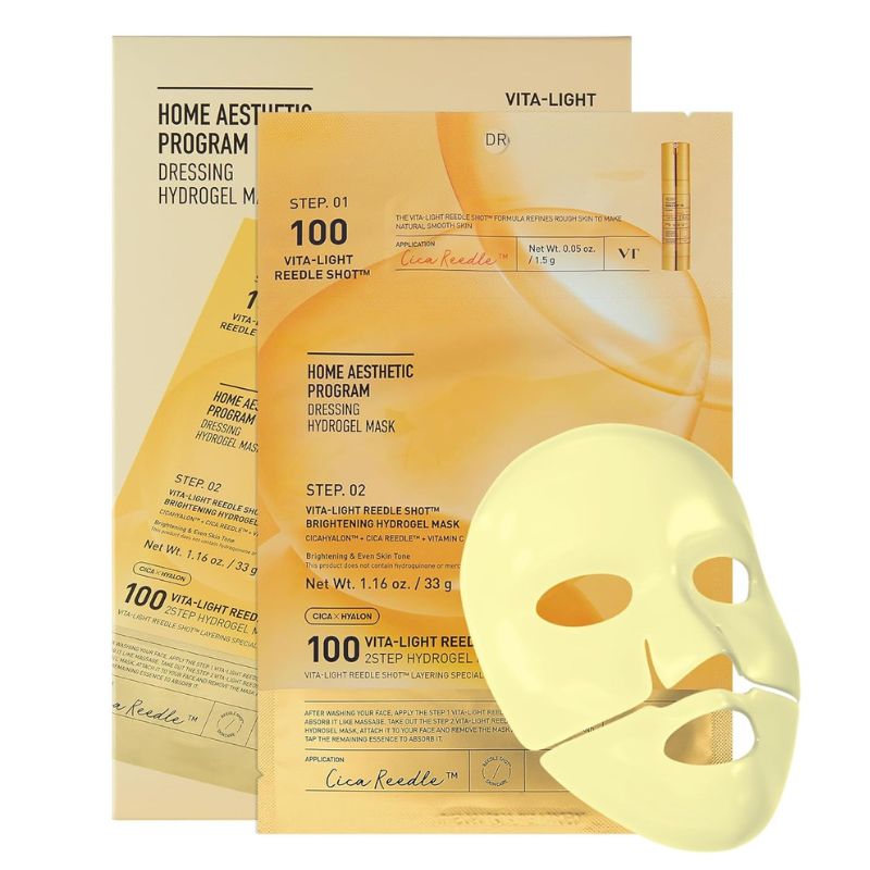 VT - VITA-LIGHT REEDLE SHOT 100 2 STEP HYDROGEL MASK - 2 kroková hydrogelová maska s mikro jehličkovým sérem pro rozjasnění pleti a vyrovnání tónu 1,5 g a 33 g