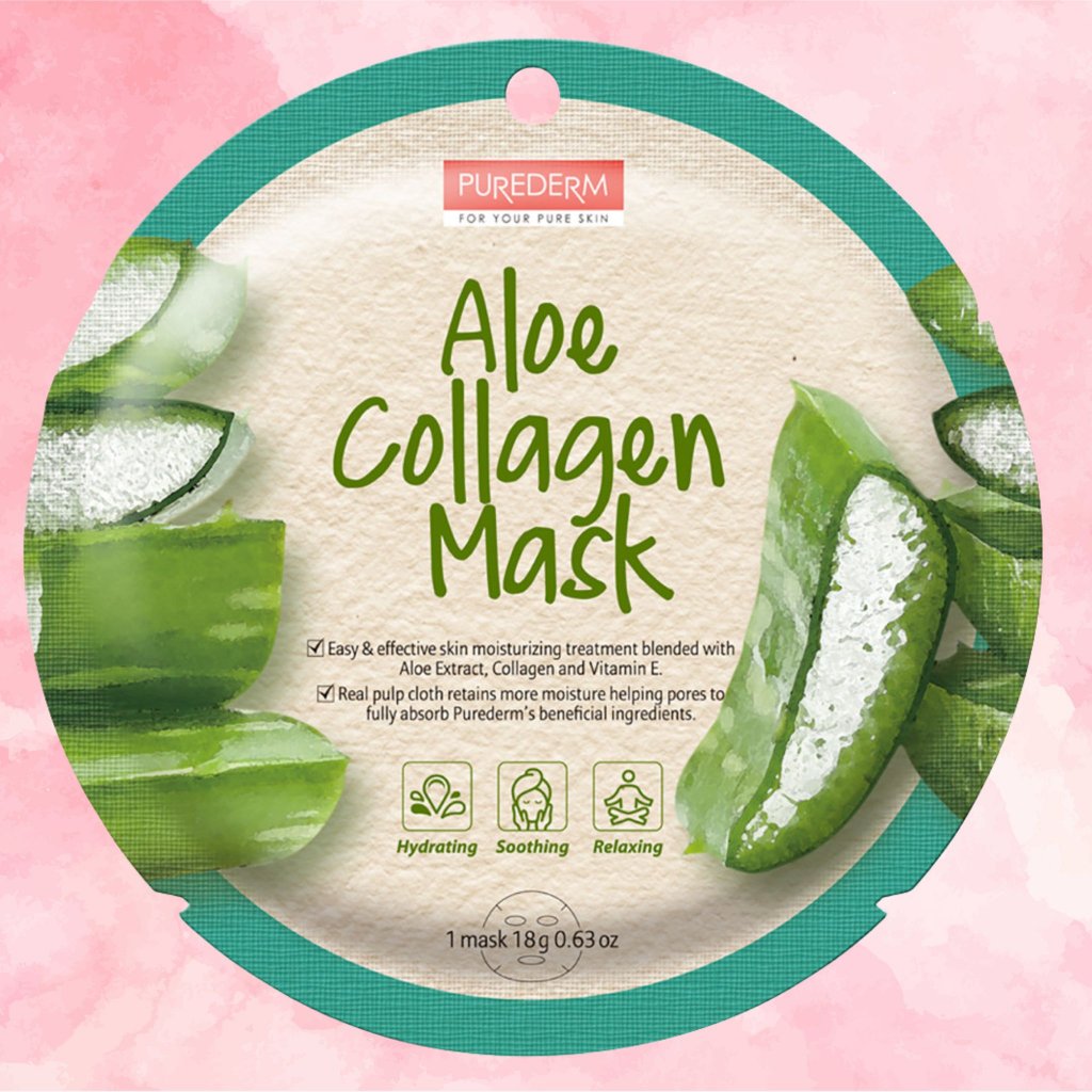 PUREDERM - Aloe Collagen Mask-C - Zvláčňující a hydratační plátýnková maska s extraktem z Aloe Vera - 18 g