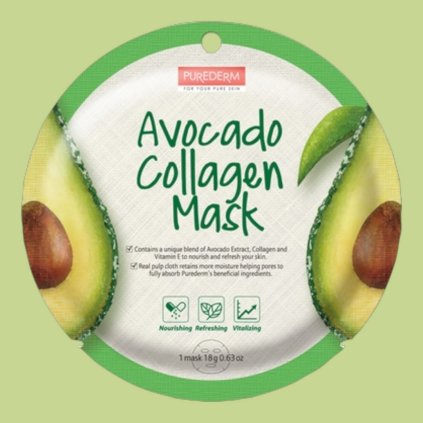 PUREDERM - Avocado Collagen Mask-C - Vyživující a regenerační plátýnková maska s extraktem z avokáda - 18 g