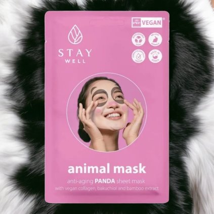STAY Well - Animal Mask Panda - Veganská anti-aging plátýnková maska s kolagenem, bakuchiolem a extraktem z bambusu - 20 ml