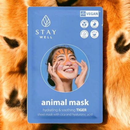 STAY Well - Animal Mask Tiger - Veganská plátýnková maska s centellou a kyselinou hyaluronovou - 20 ml