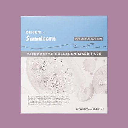 SUNNICORN - Microbiome Collagen Mask Pack - Vstřebatelná, kolagenová maska pro zpevnění pleti a minimalizaci pórů - 35 g x 4 ks