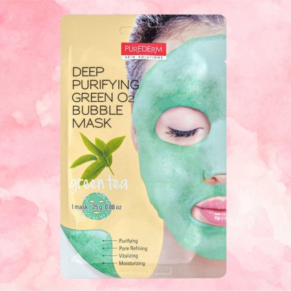 PUREDERM - Deep Purifying Green O2 Bubble Mask  Green Tea - Hluboce čisticí bublinková maska se zeleným čajem - 25g