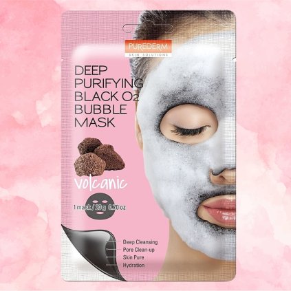 PUREDERM - Deep Purifying Black O2 Bubble Mask Volcanic - Hluboce čisticí bublinková maska se sopečnými minerály - 25 g