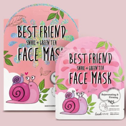 LOOK AT ME - Best Friend Snail + Green Tea Tencel Face Mask - Zpevňující plátýnková maska se zeleným čajem a šnečím mucinem - 25 ml