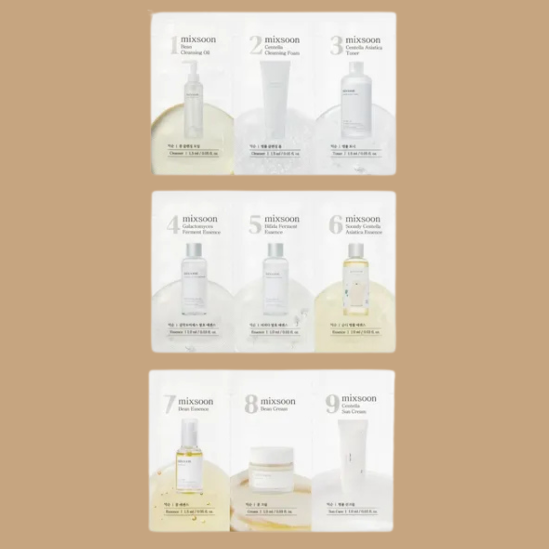 MIXSOON - 9-Step Skincare Sachet Bundle Set - Devíti kroková  rutina - testovací sada - 9 ks