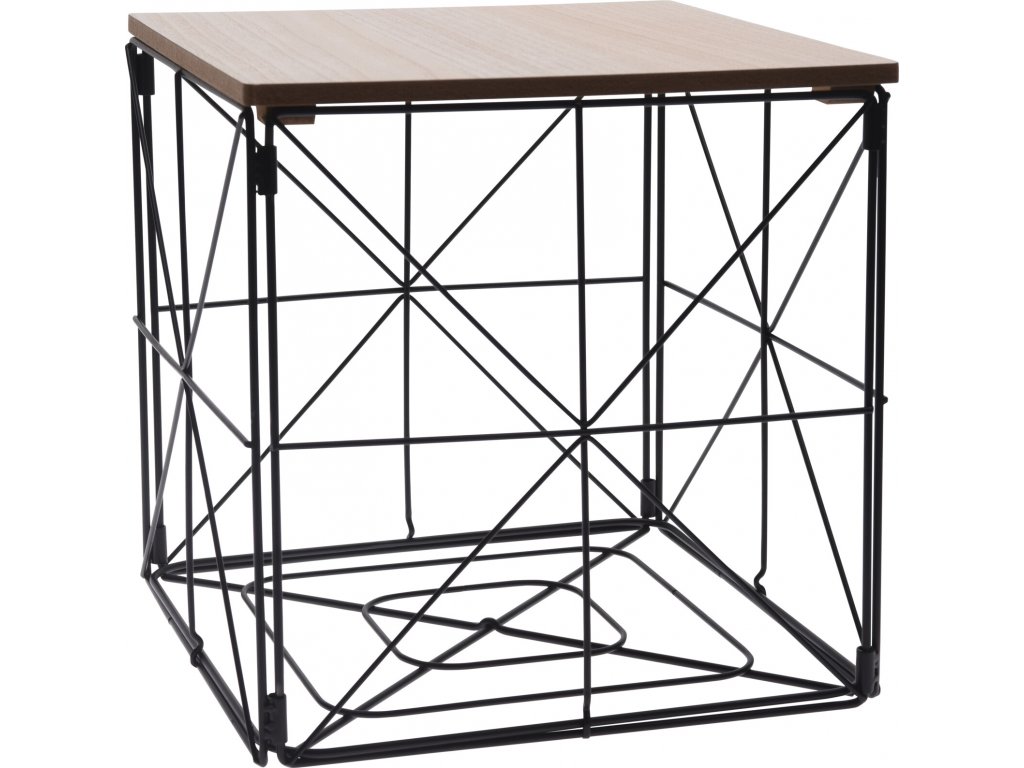 Drátěný odkládací stolek s dřevěnou deskou - Kouzla Kuchyně