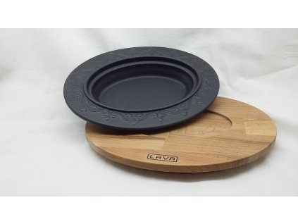 1584 litinova ozdobna misa ovalna 21x16 cm s drevenym podstavcem