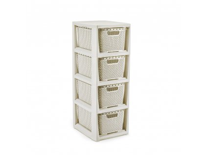 Komoda Rattan - 4 košíky antická bílá