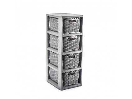 Komoda Rattan - 4 košíky antracit