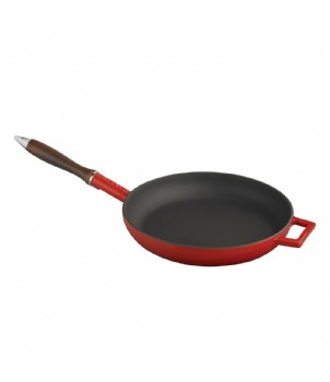 LAVA METAL Litinová pánev s dřevěnou rukojetí 28cm - červená