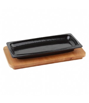 LAVA METAL Litinový talíř 30x15 cm s dřevěným podstavcem