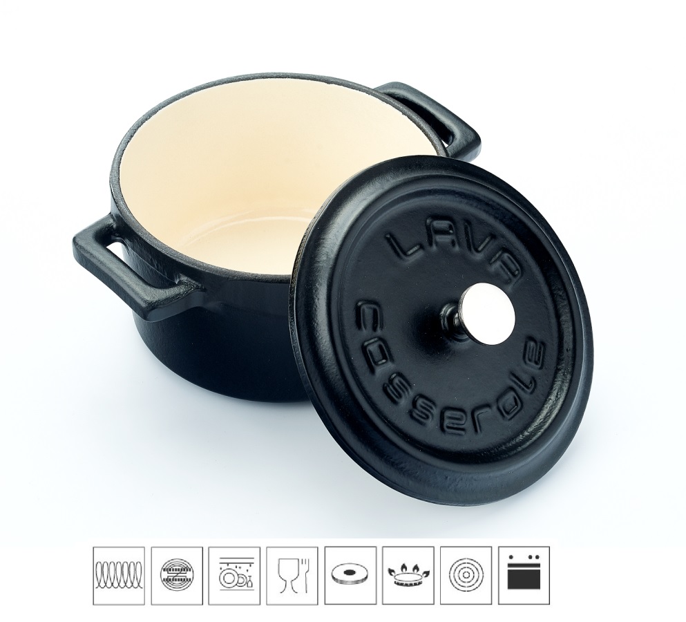 LAVA METAL Litinový mini hrnec kulatý 10 cm - černý/bílý